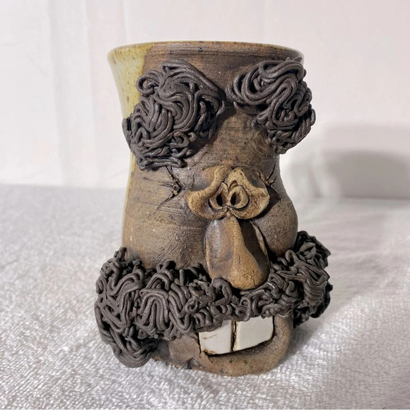 Vintage Ugly Face Ceramic Stoneware Pottery Mug - Picture 1 of 13
